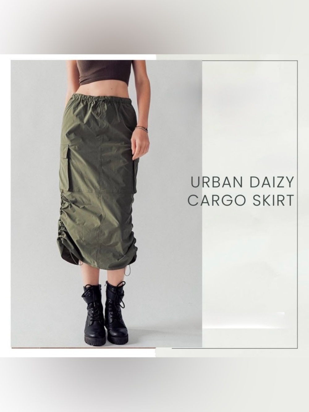 Urban Daizy Boutique NWT Olive Green Cargo Midi Skirt